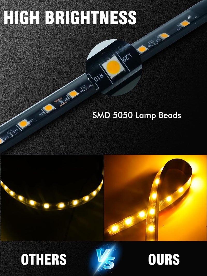 LEYMANRIYA 8 Pcs Car Led Light Strip IP67 Waterproof 11" Flexible Led Lights Underglow 12V for Car Motorcycle Boat Golf Cart Interior Exterior Decoration - Amber - Image 3